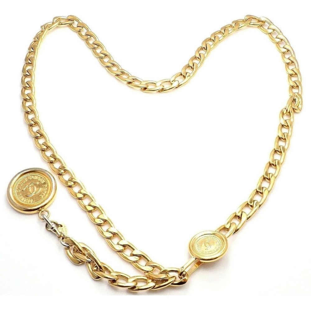 Amazing Authentic Chanel Gold Tone Draped Clasp Belt Necklace 34"